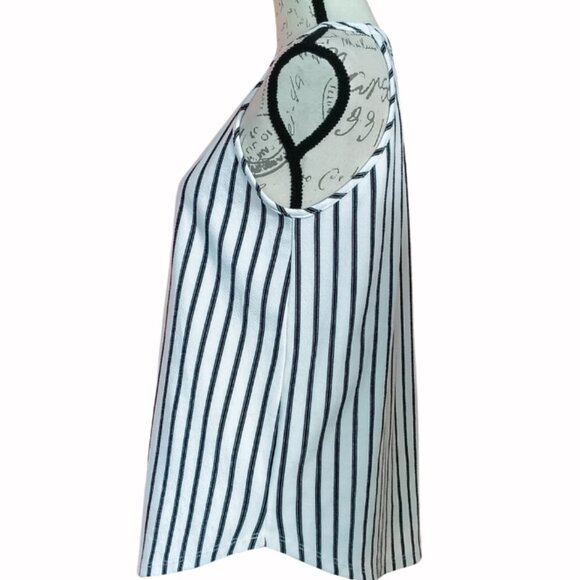 Moa Moa Black & White Vertical Striped Tank Top Size Large - Beach Nautical - Picture 2 of 4